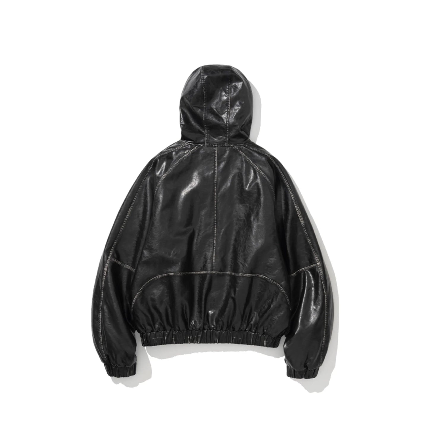 Crop Leather Vintage Hooded Jacket BLACK