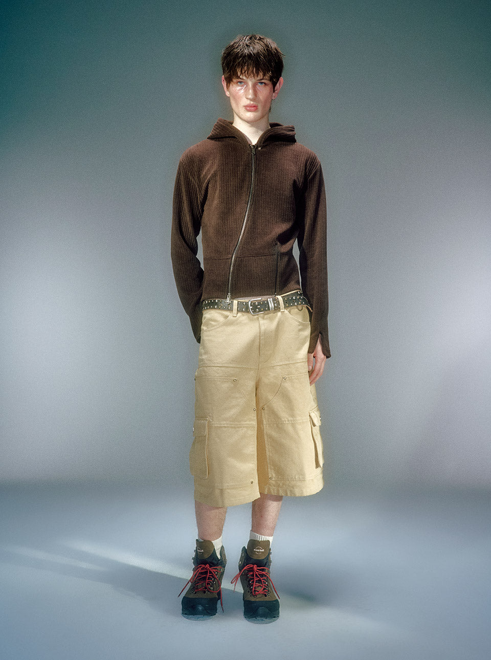 Moro Ribbed Hood Zip-Up BROWN