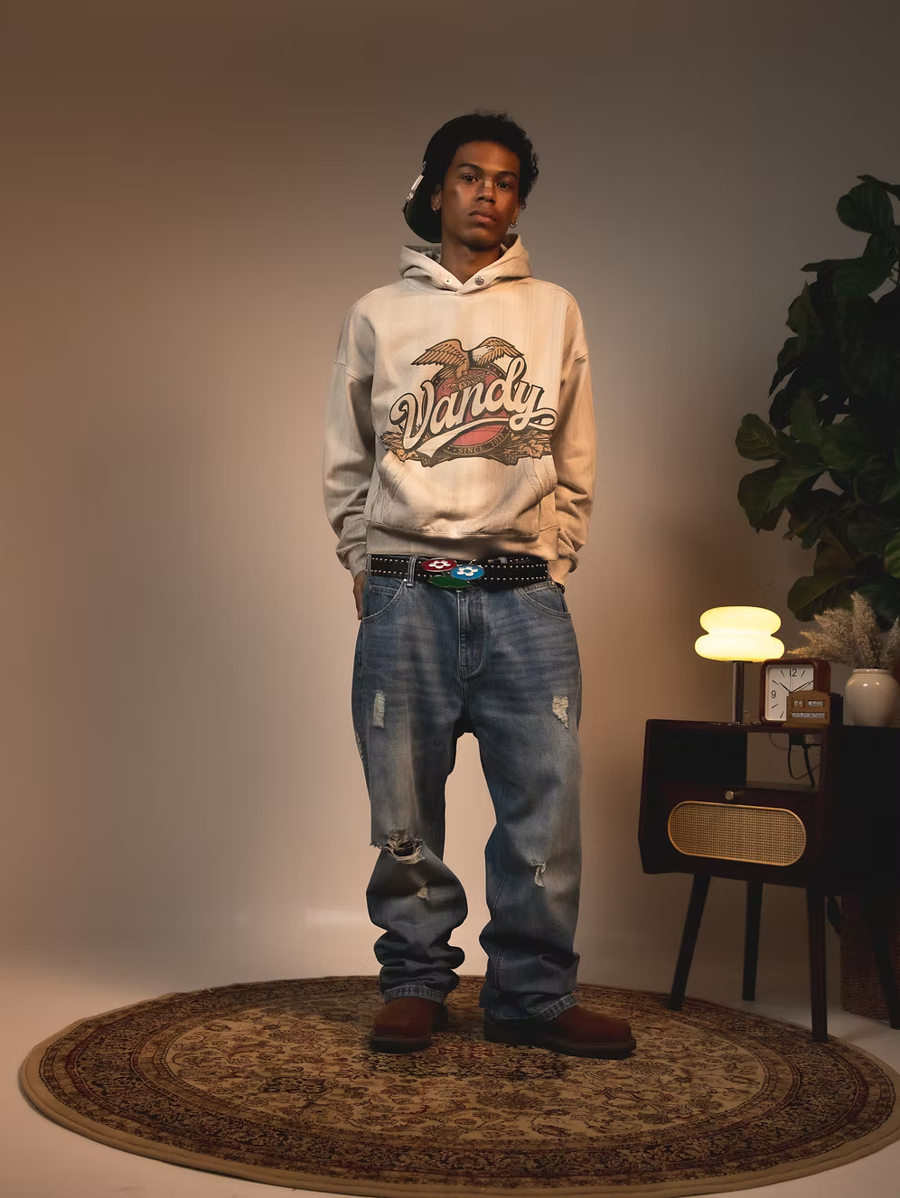 Eagle Logo Stained Hoodie DIRTY OFF WHITE