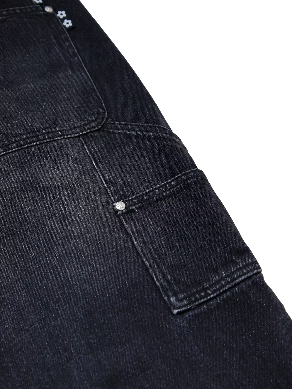 Vintage Washed Double Knee Pants BLACK
