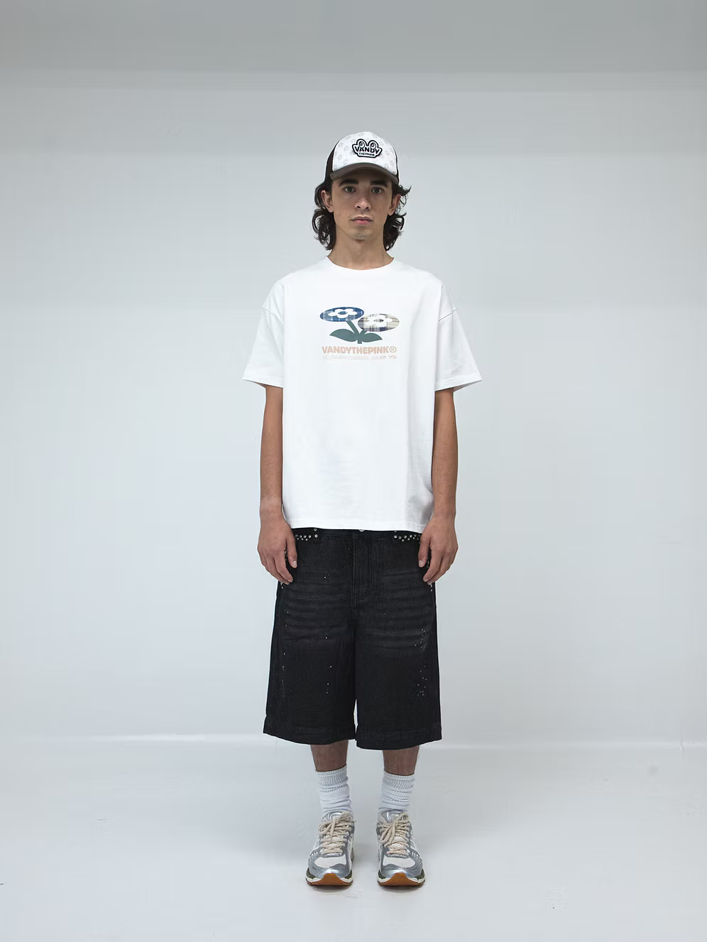 Plaid Two Flower Tee WHITE