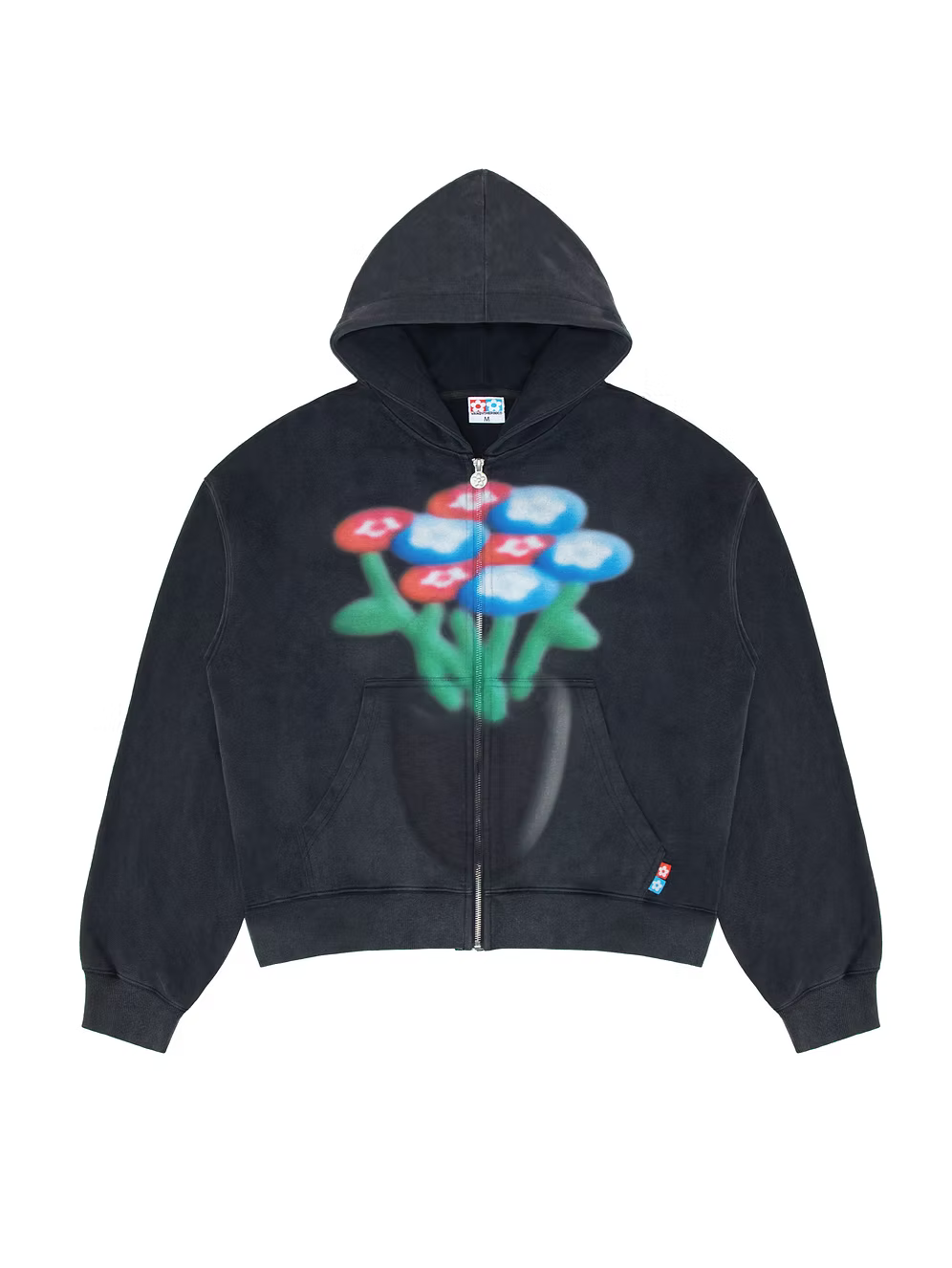 Spray Flower Zip-Up Hoodie BLACK
