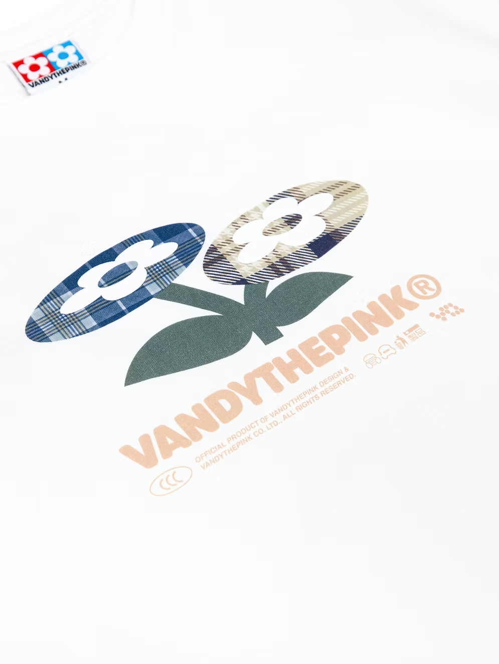 Plaid Two Flower Tee WHITE