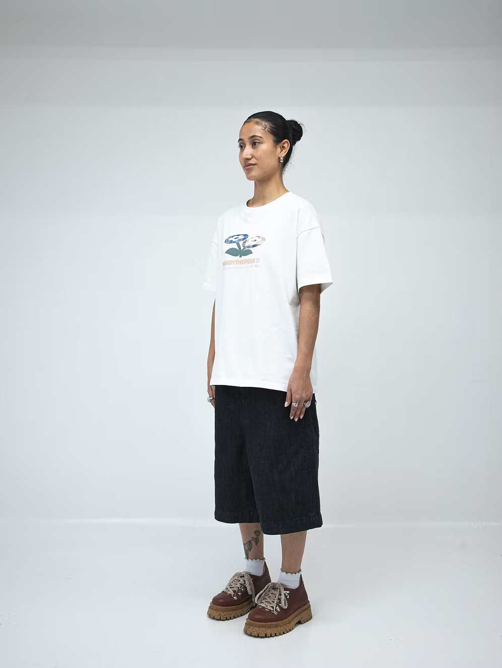 Plaid Two Flower Tee WHITE