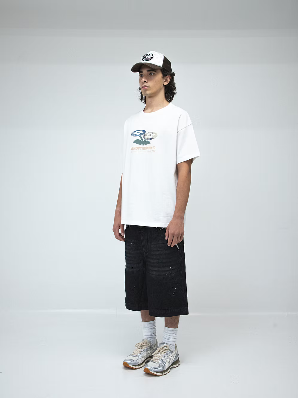 Plaid Two Flower Tee WHITE