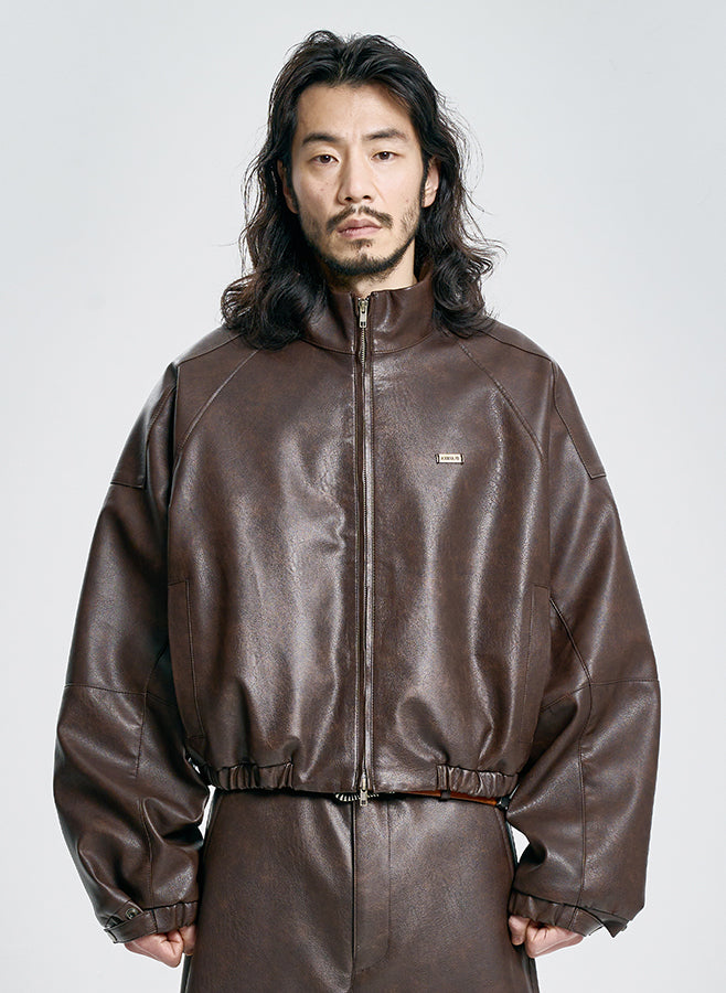 Vegan Leather Short Blouson Set BROWN