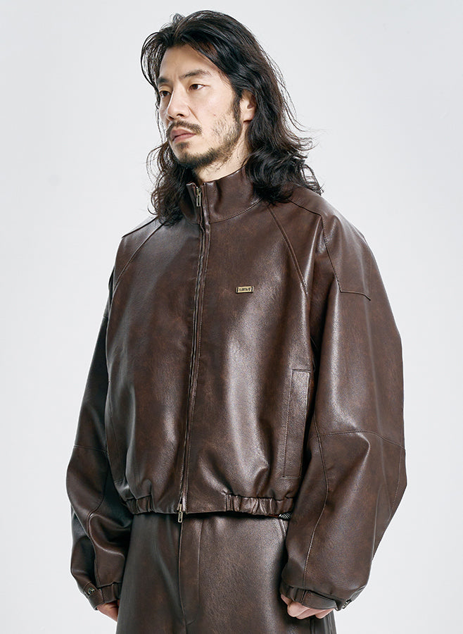 Vegan Leather Short Blouson BROWN