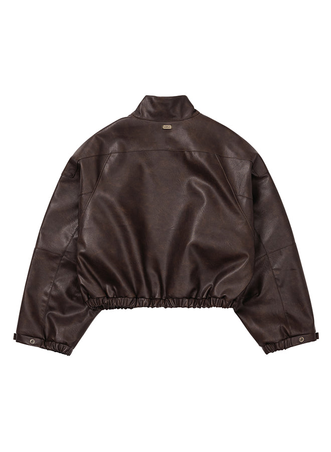 Vegan Leather Short Blouson Set BROWN