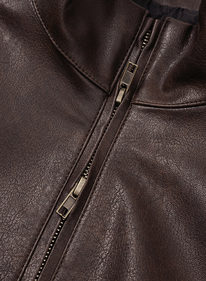 Vegan Leather Short Blouson Set BROWN