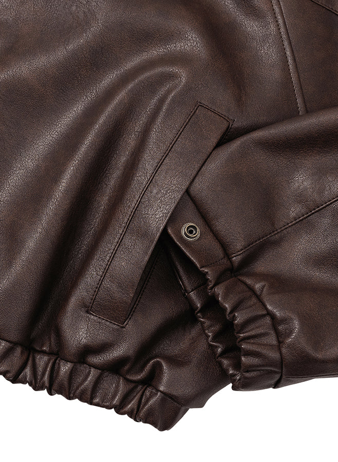 Vegan Leather Short Blouson BROWN