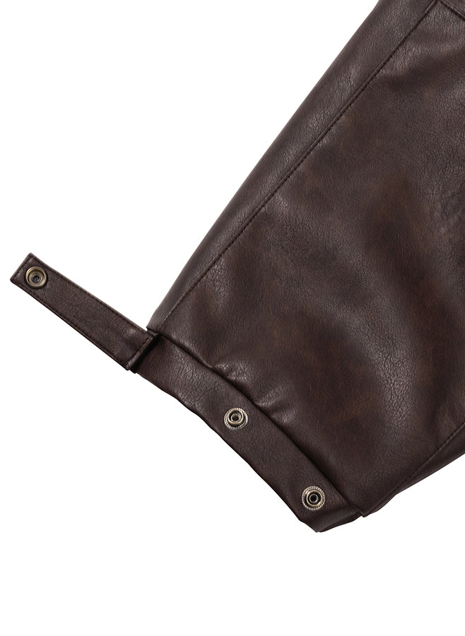 Vegan Leather Short Blouson BROWN