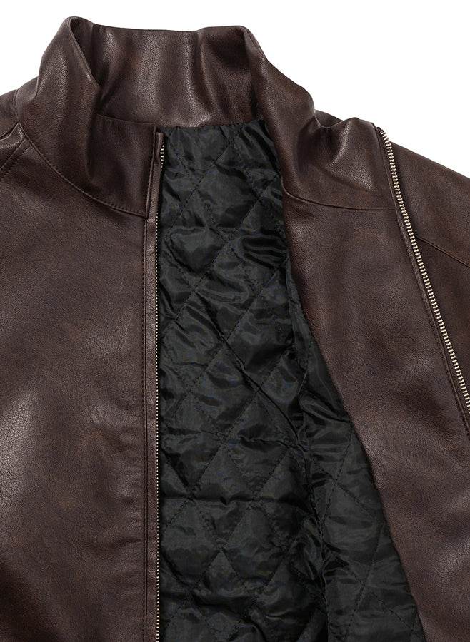 Vegan Leather Short Blouson BROWN