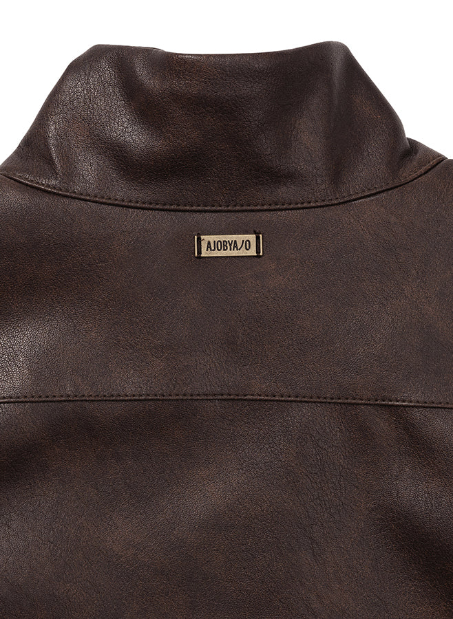 Vegan Leather Short Blouson BROWN