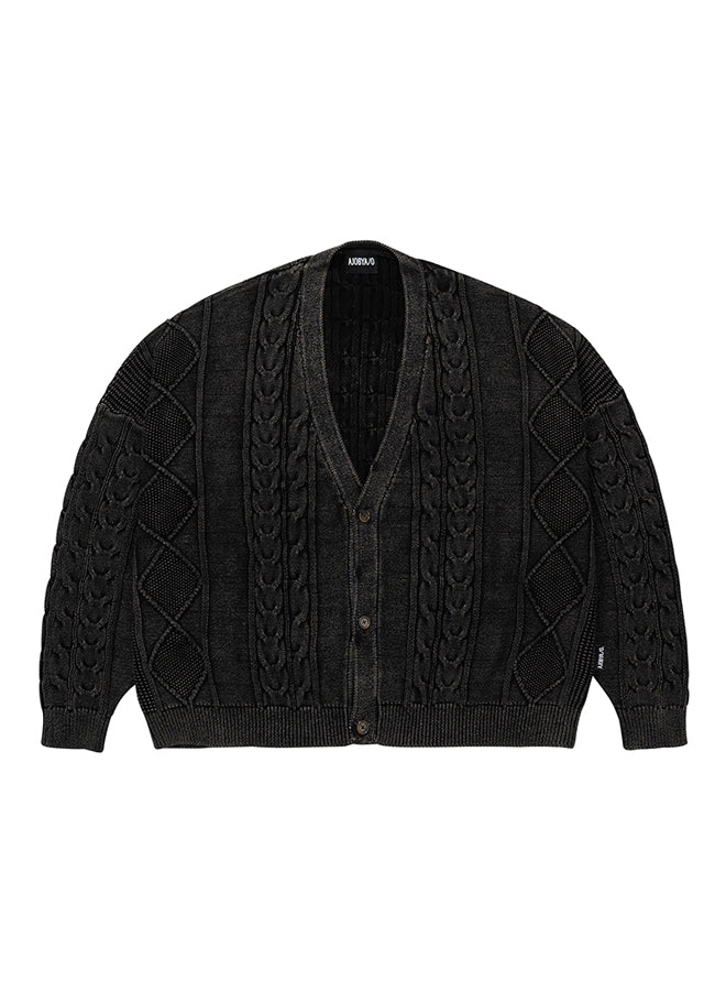 Cable Washed Cardigan BLACK