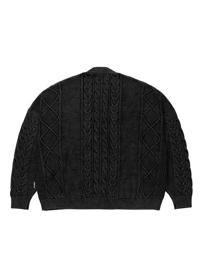 Cable Washed Cardigan BLACK