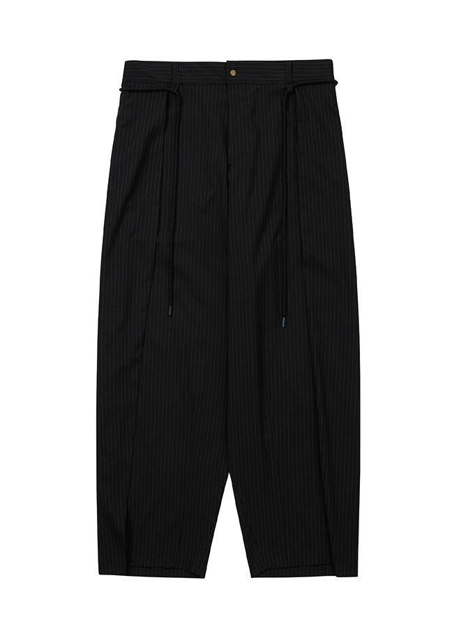 One Tuck Oversized Stripe Trousers BLACK