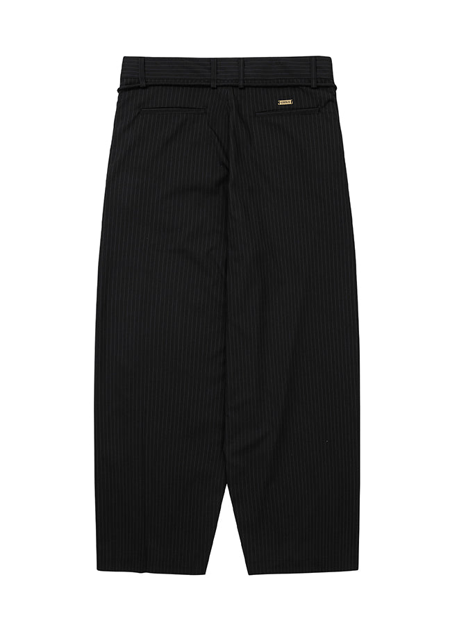 One Tuck Oversized Stripe Trousers BLACK