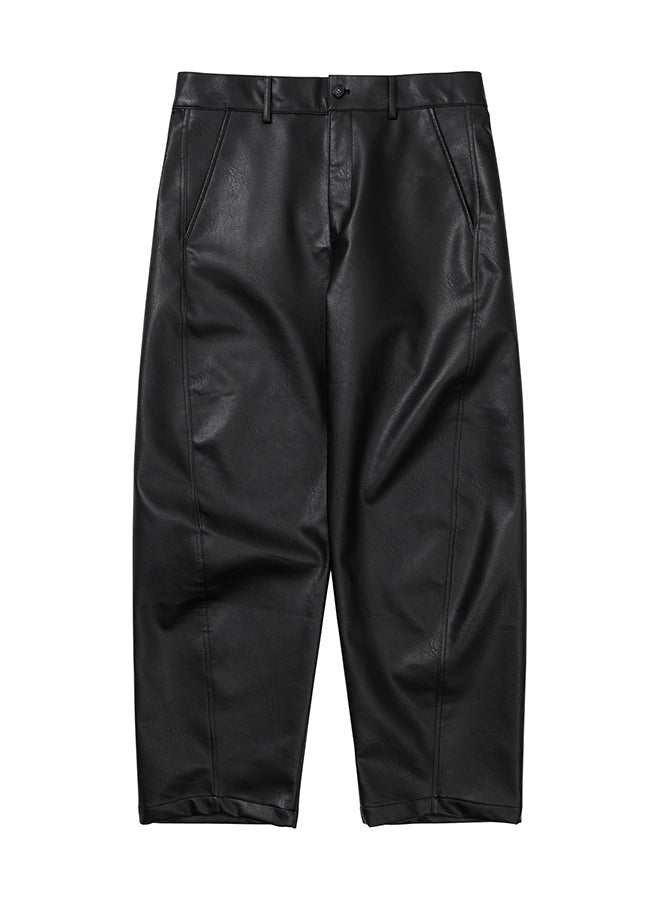 Vegan Leather Curved Pants BLACK