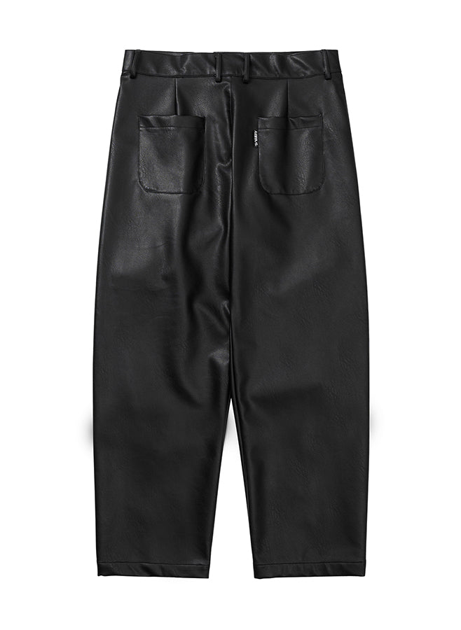 Vegan Leather Curved Pants BLACK