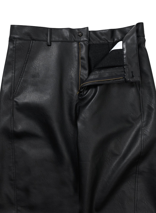 Vegan Leather Curved Pants BLACK