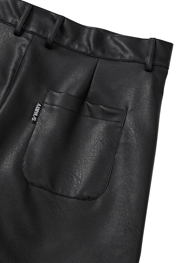 Vegan Leather Curved Pants BLACK