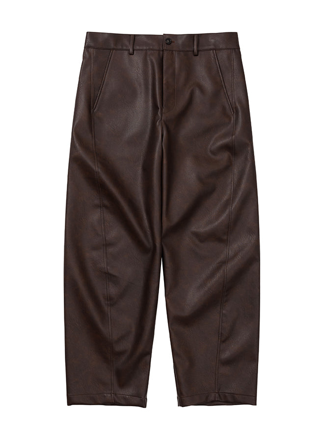 Vegan Leather Curved Pants BROWN