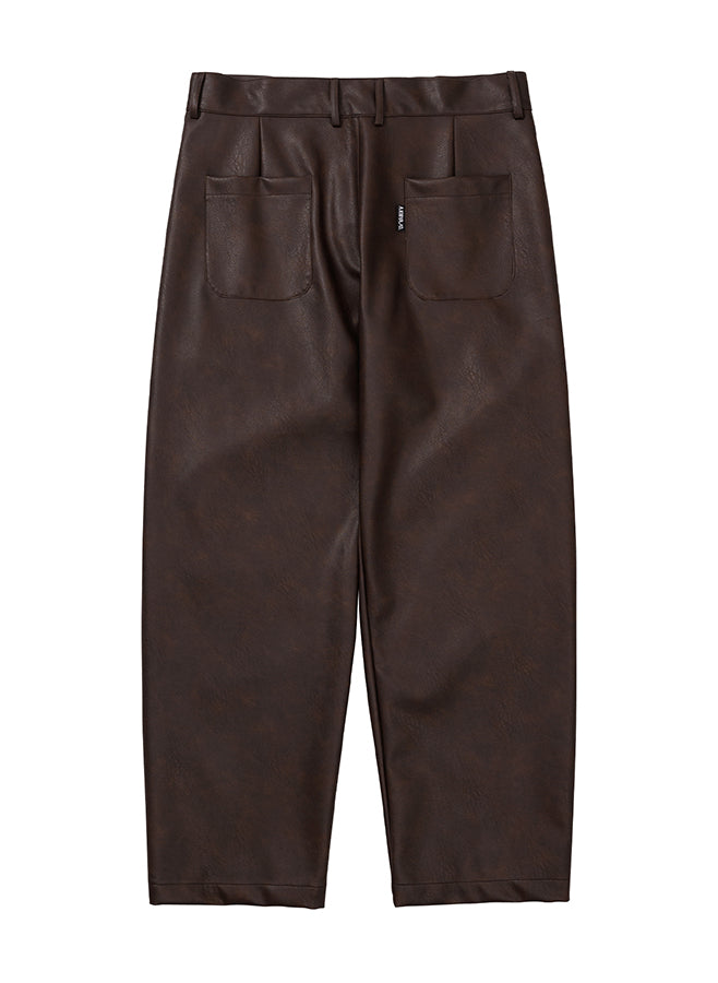 Vegan Leather Curved Pants BROWN