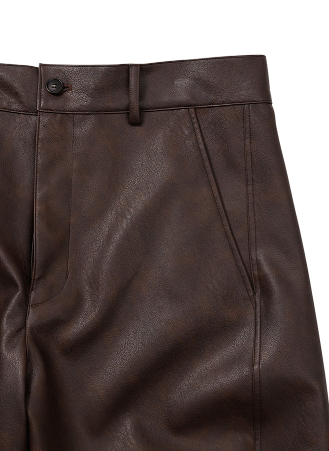 Vegan Leather Curved Pants BROWN