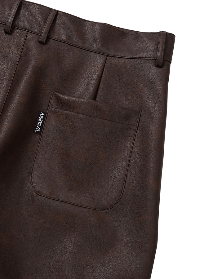 Vegan Leather Short Blouson Set BROWN