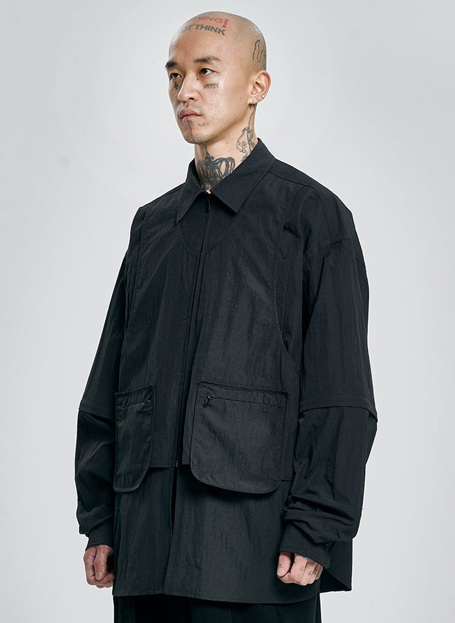 Layered Vest Nylon Shirt BLACK