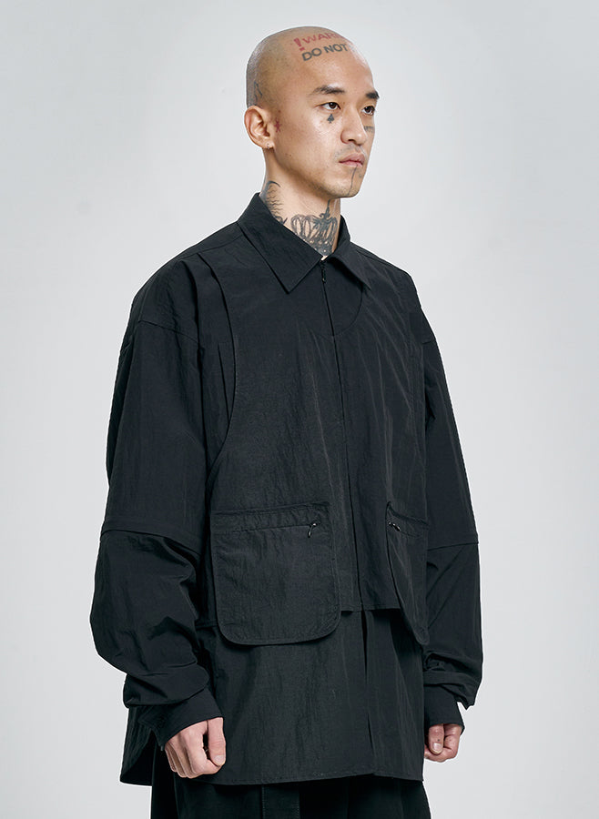 Layered Vest Nylon Shirt BLACK