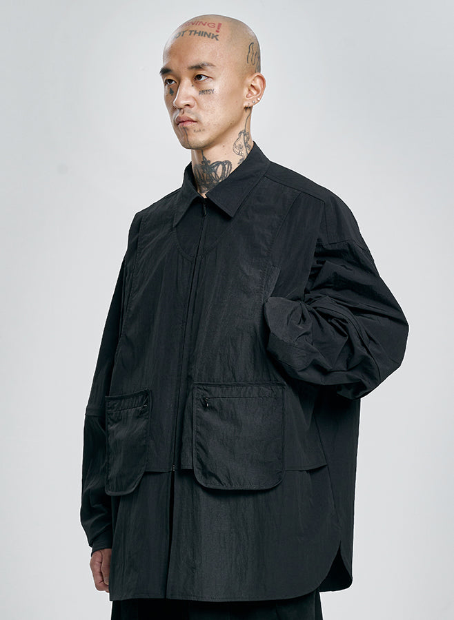 Layered Vest Nylon Shirt BLACK