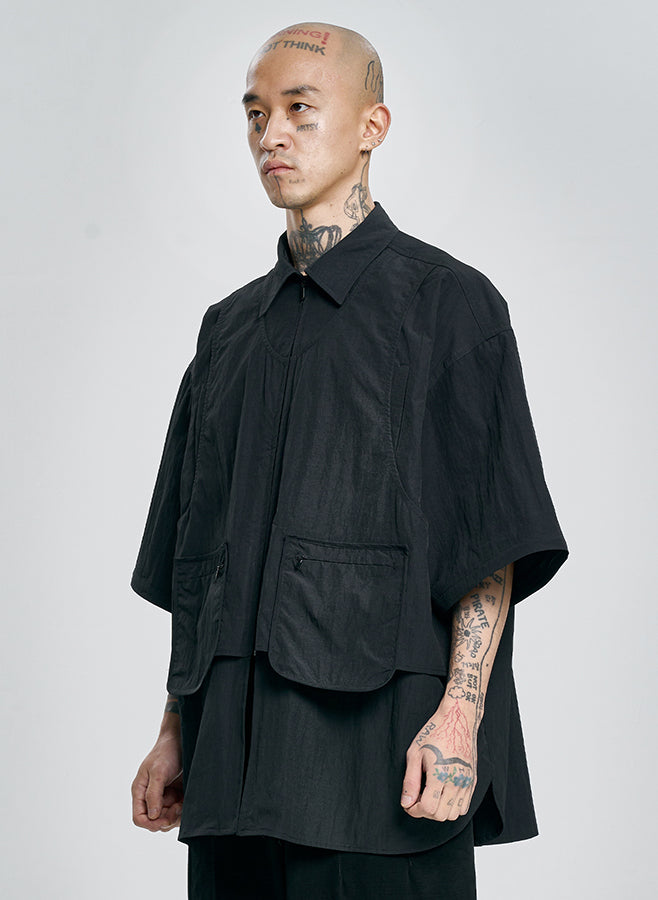 Layered Vest Nylon Shirt BLACK