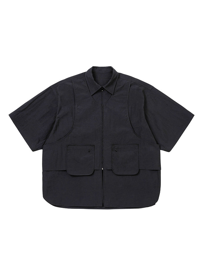 Layered Vest Nylon Shirt BLACK