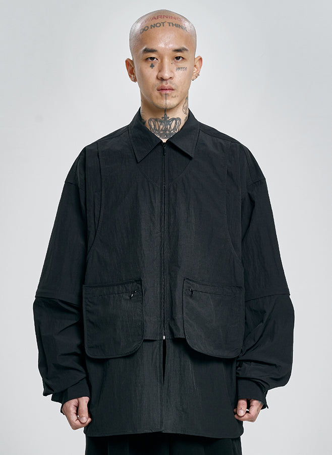 Layered Vest Nylon Shirt BLACK