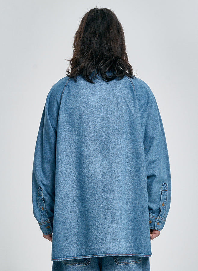 Batwing Washed Denim Shirt SKY BLUE