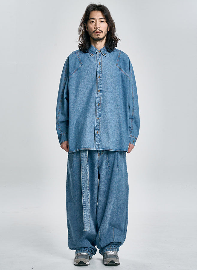 Batwing Washed Denim Shirt SKY BLUE