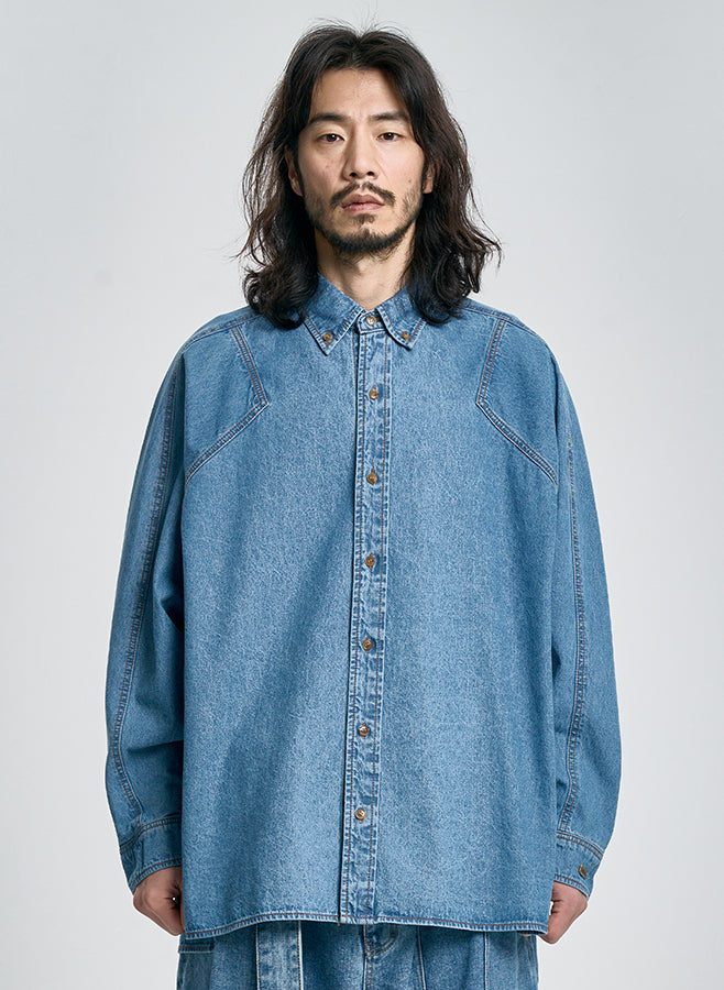 Batwing Washed Denim Shirt SKY BLUE