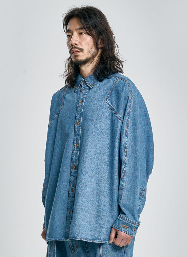 Batwing Washed Denim Shirt SKY BLUE