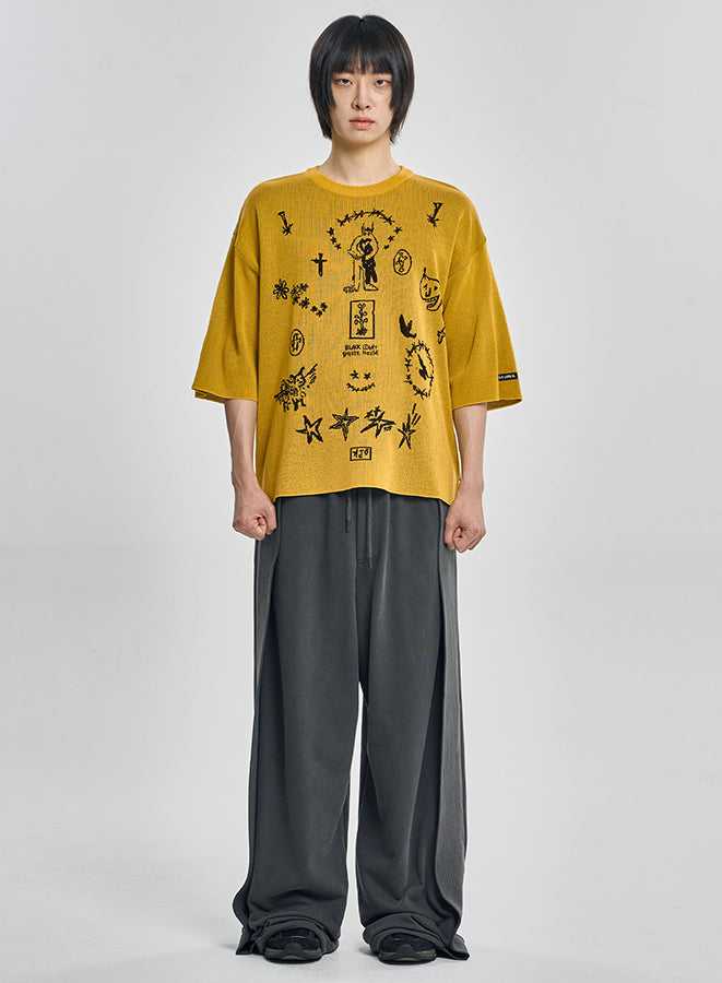 One Tuck Qulted Jersey Pants CHARCOAL