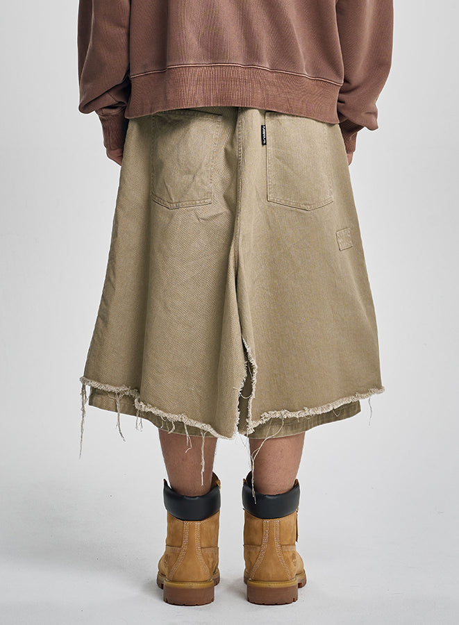 Washed Layered Cargo Skrit Shorts BEIGE