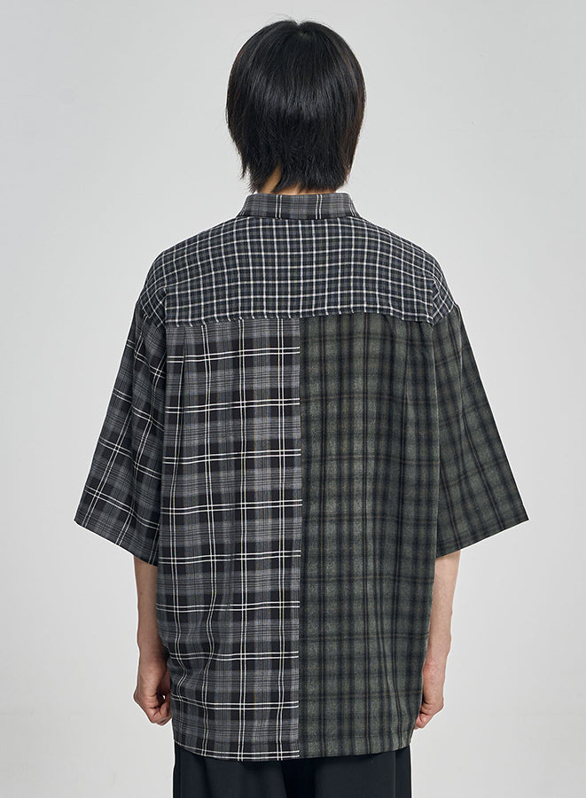 Check Mixed Short Sleeve Shirt BLACK