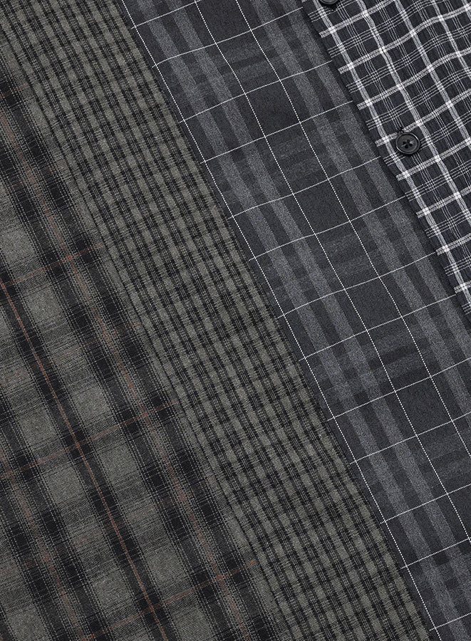 Check Mixed Short Sleeve Shirt BLACK