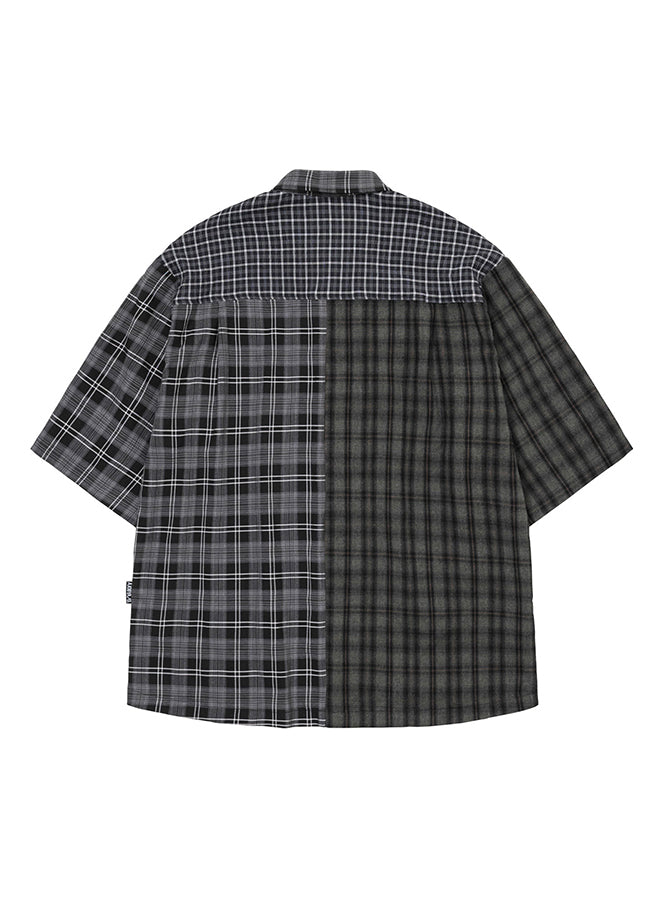 Check Mixed Short Sleeve Shirt BLACK
