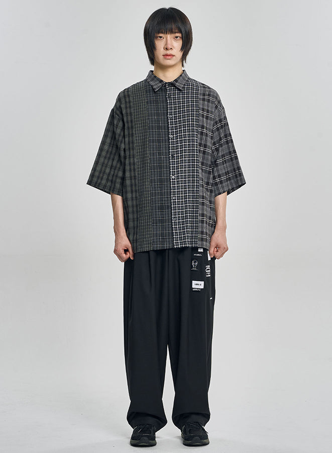 Check Mixed Short Sleeve Shirt BLACK