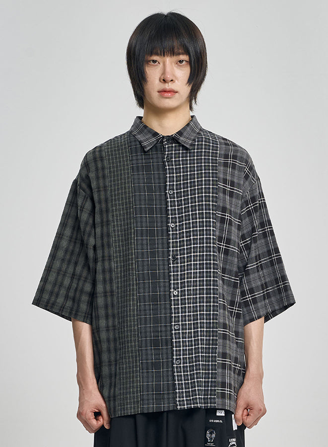 Check Mixed Short Sleeve Shirt BLACK