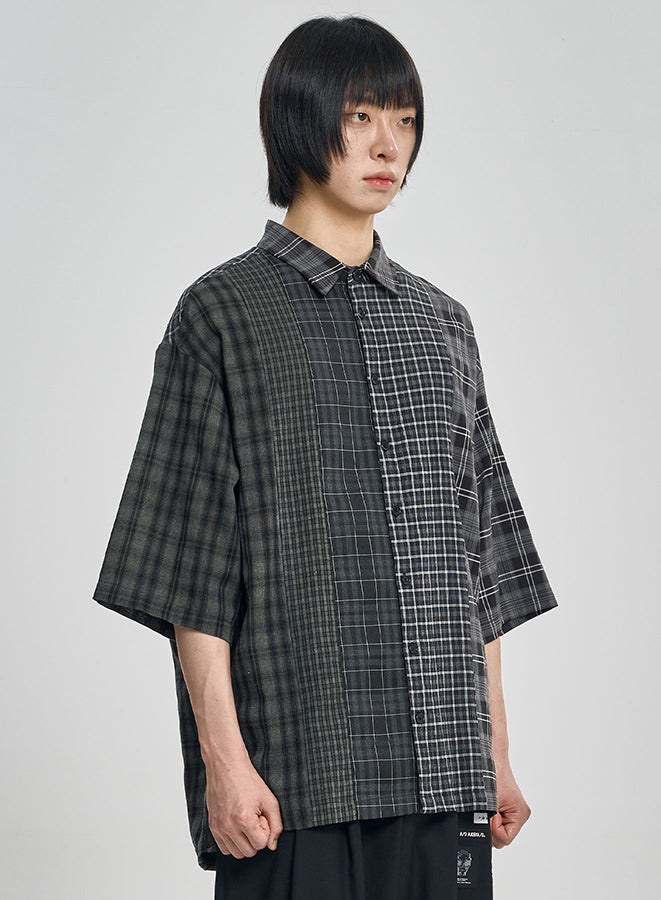 Check Mixed Short Sleeve Shirt BLACK