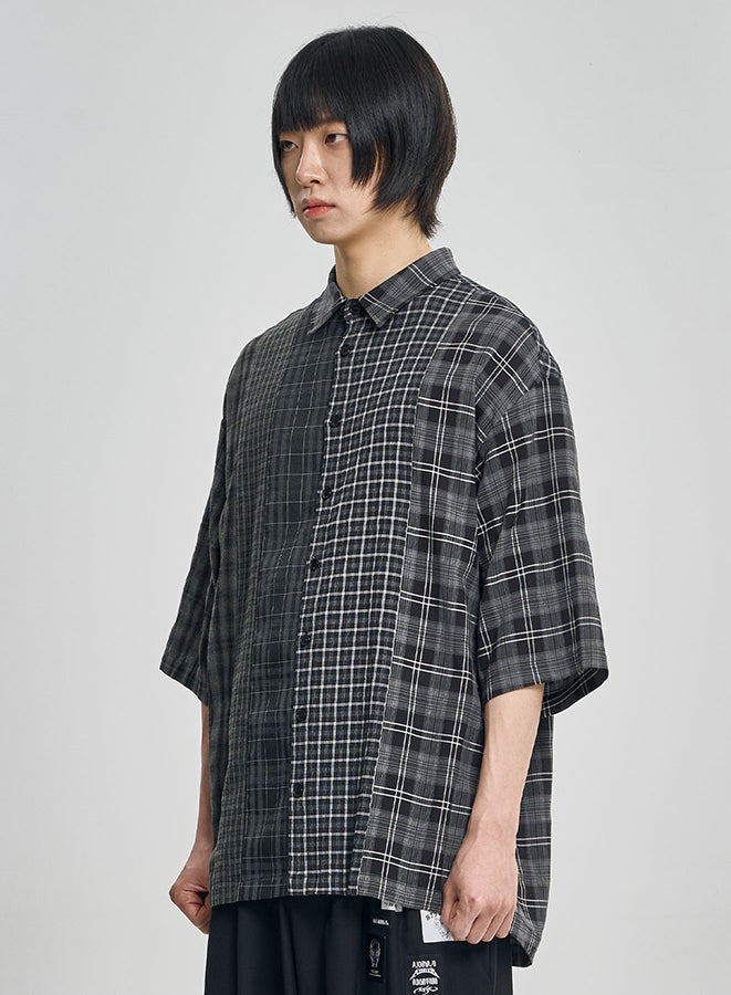 Check Mixed Short Sleeve Shirt BLACK