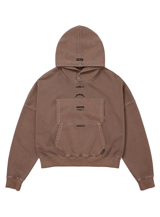 Dual Pocket Washed Hoodie BROWN