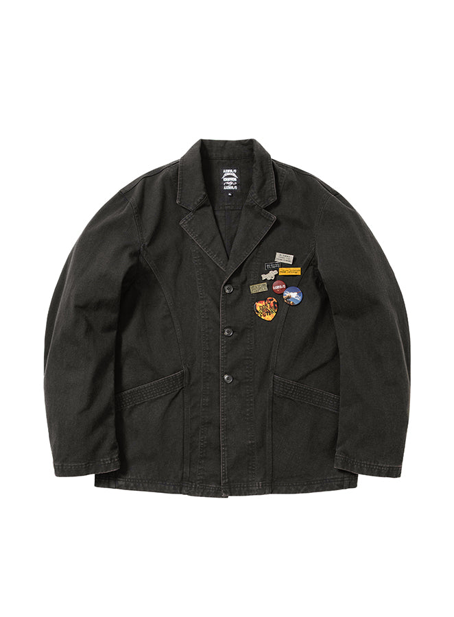 Washed Curved Seam Cotton Blazer BLACK